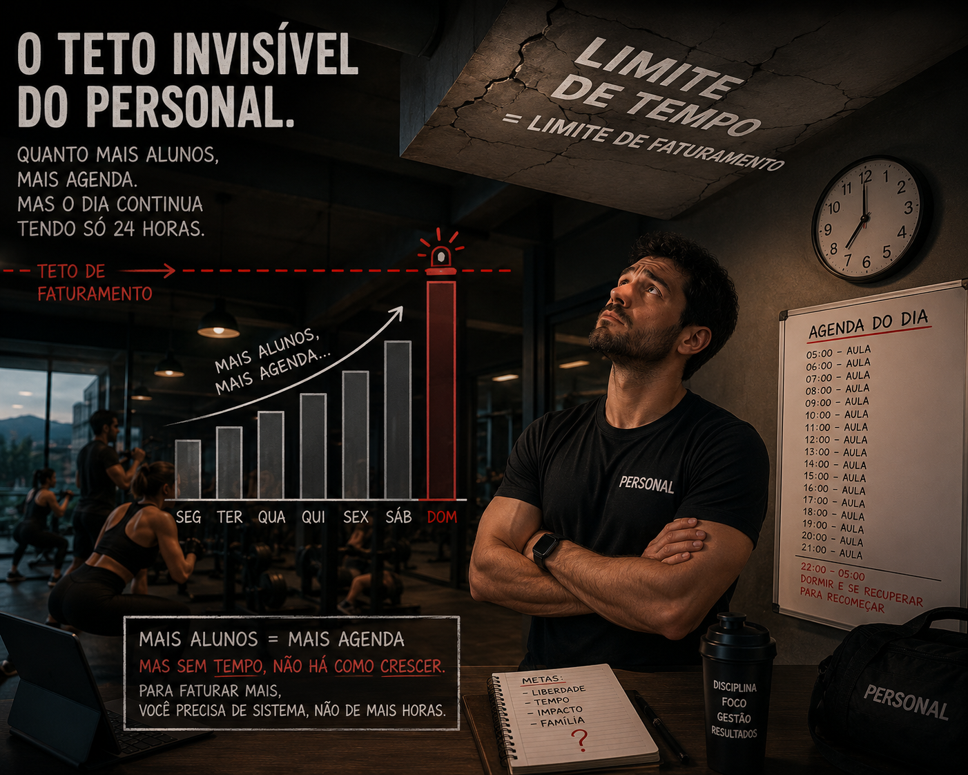 Gráfico mostrando o teto invisível de faturamento do Personal Trainer que vende horas